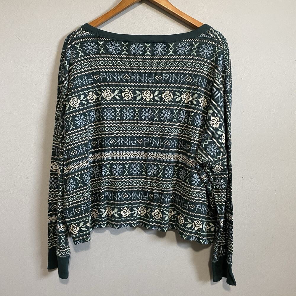 Victoria's Secret PINK Green Fair Isle Thermal Boxy Cardigan Plus Size XXL NWT - Picture 3 of 5